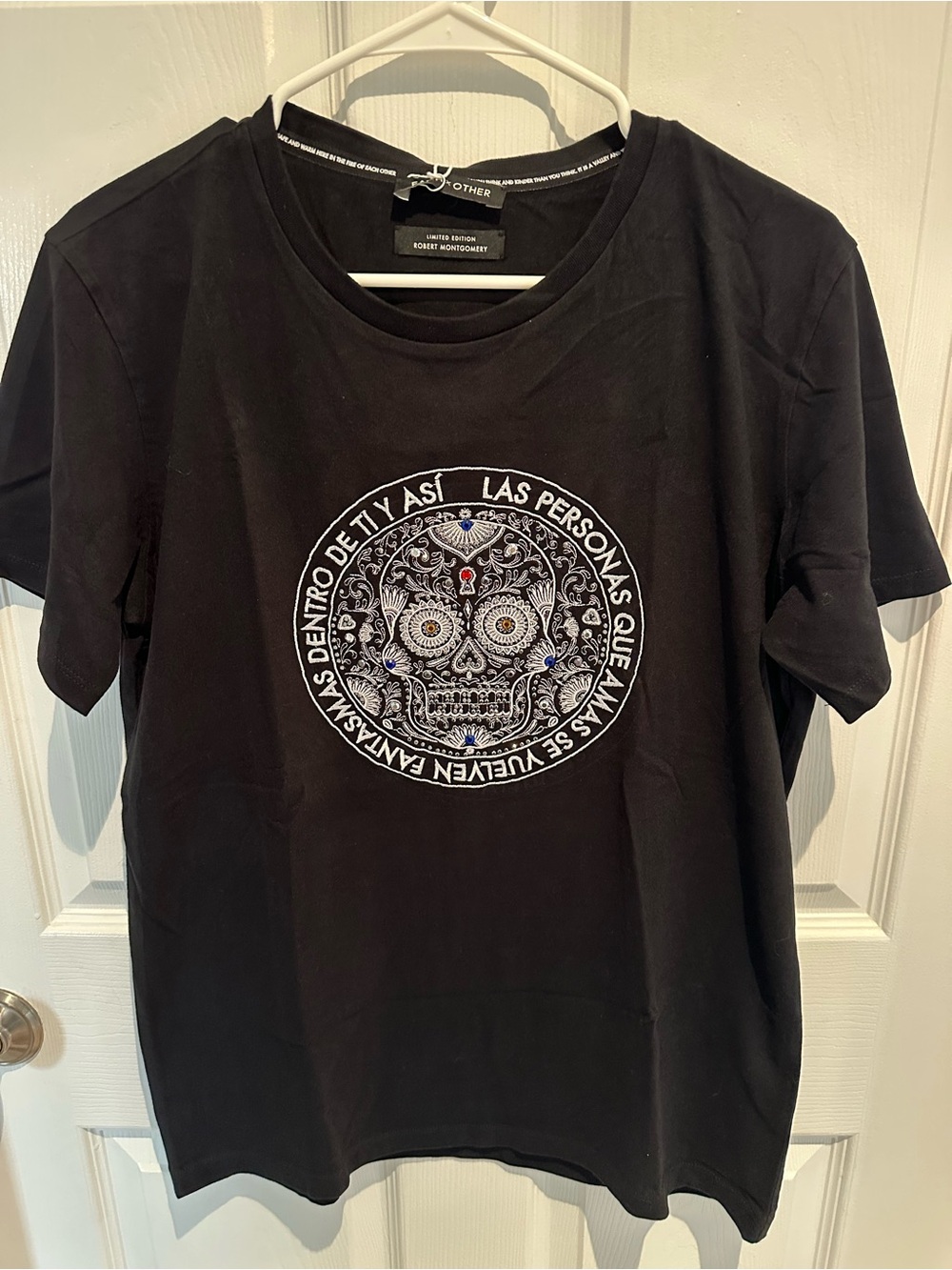 NWT High End Designer Graphic Skull Tee with Crystals
